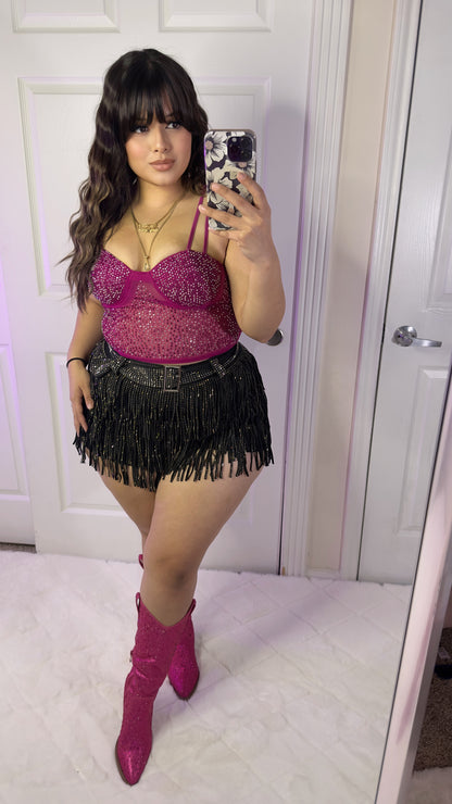 Fuego Rhinestone Corset Top - Pink