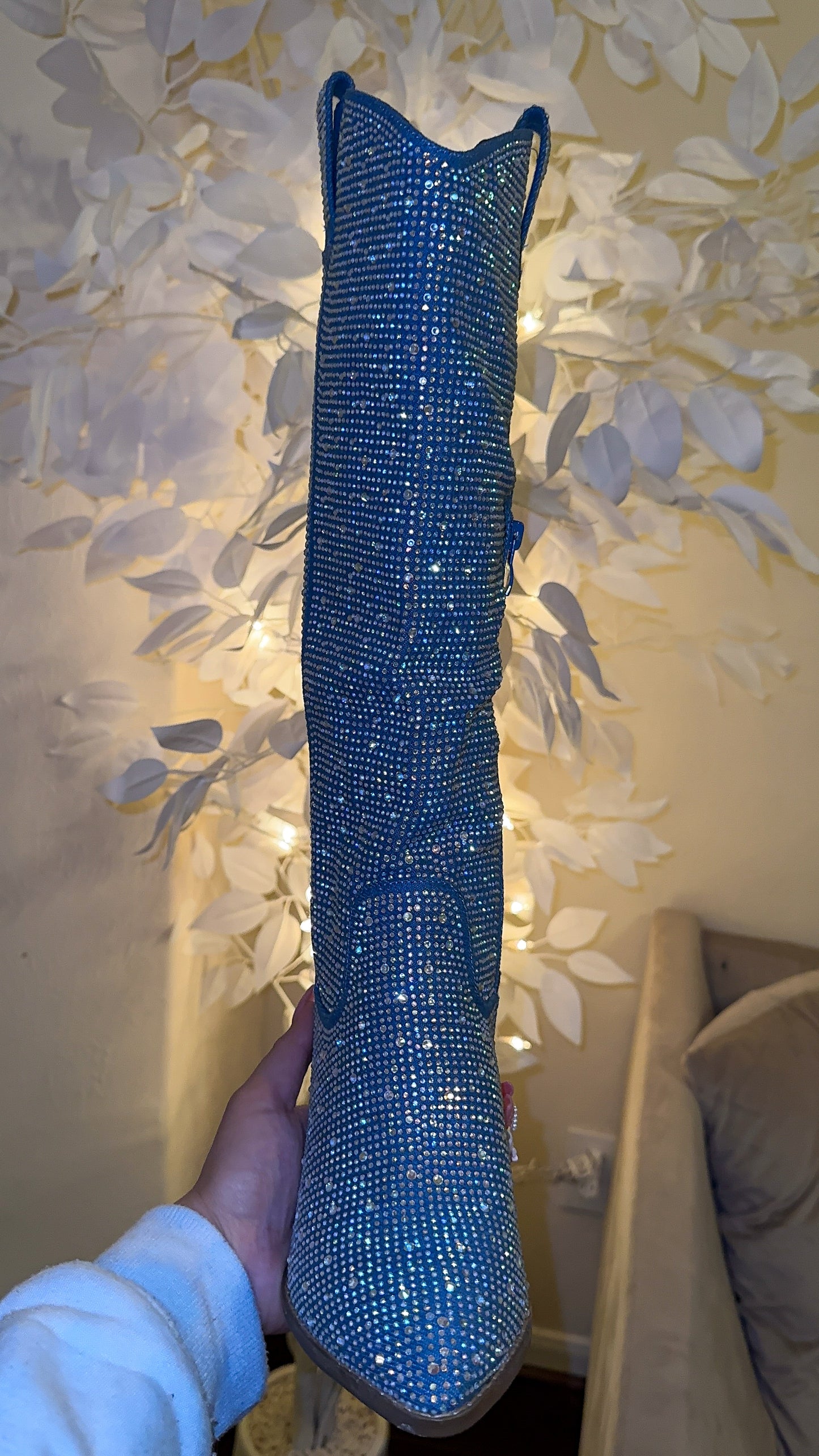 Anahi Rhinestone Western Boots - Blue Denim ( New Color)