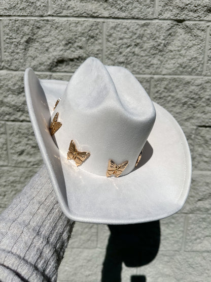 Elena Butterfly Western Hat - White