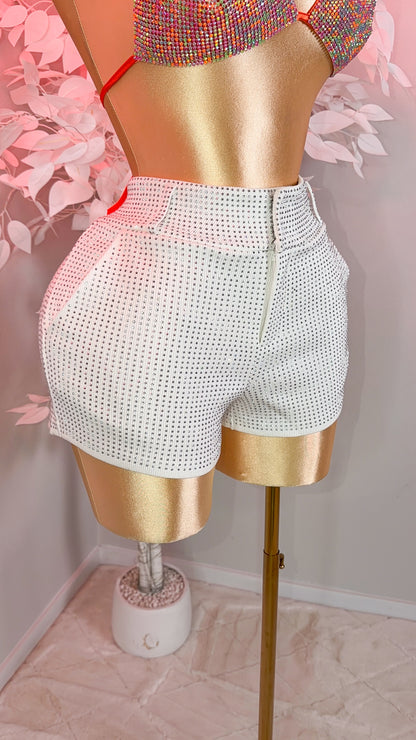 Bichota Rhinestone Shorts - White