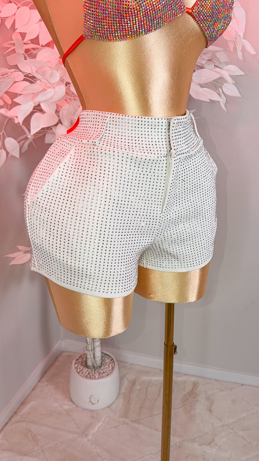 Bichota Rhinestone Shorts - White