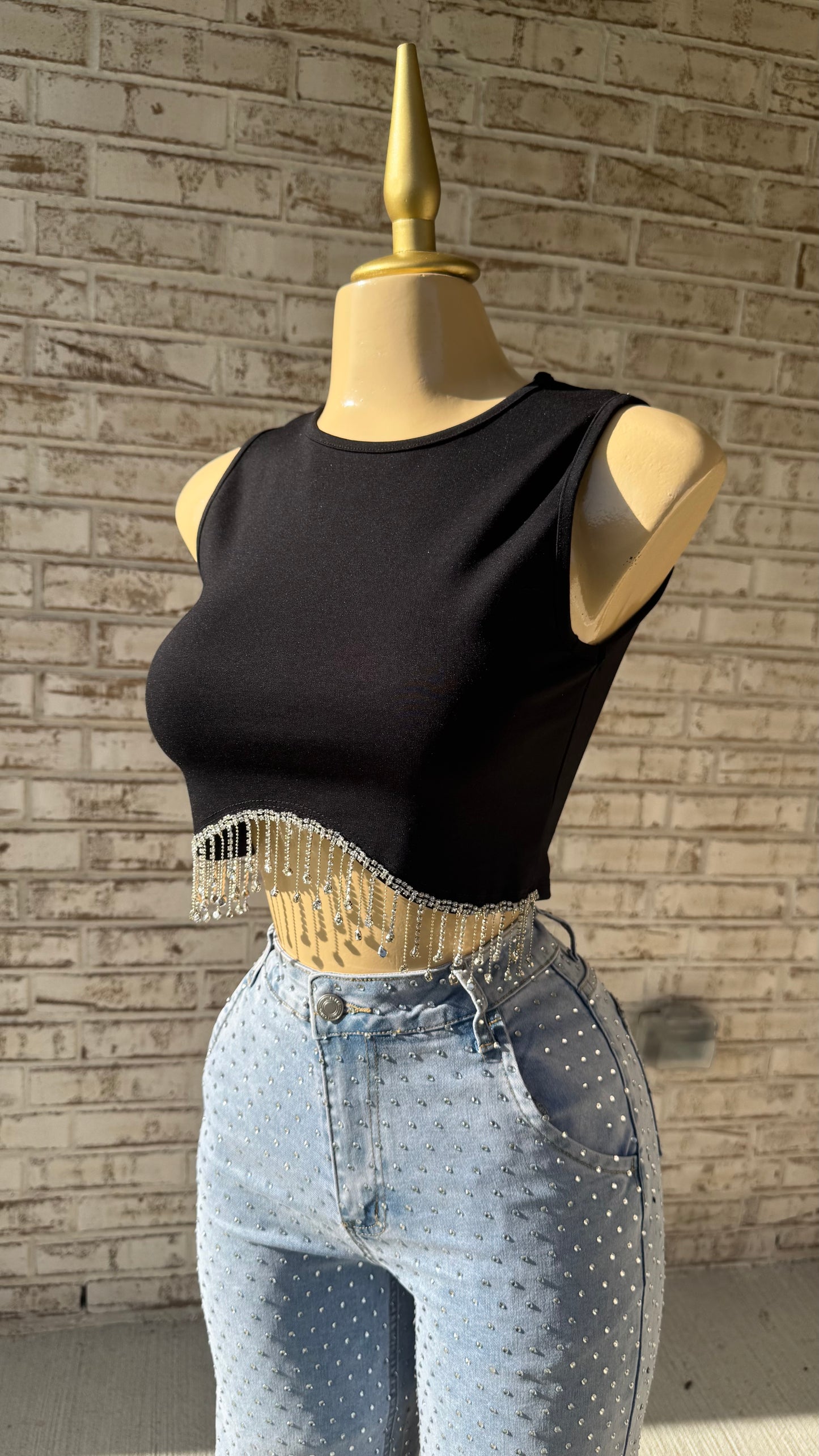 Cairo Rhinestone Top - Black