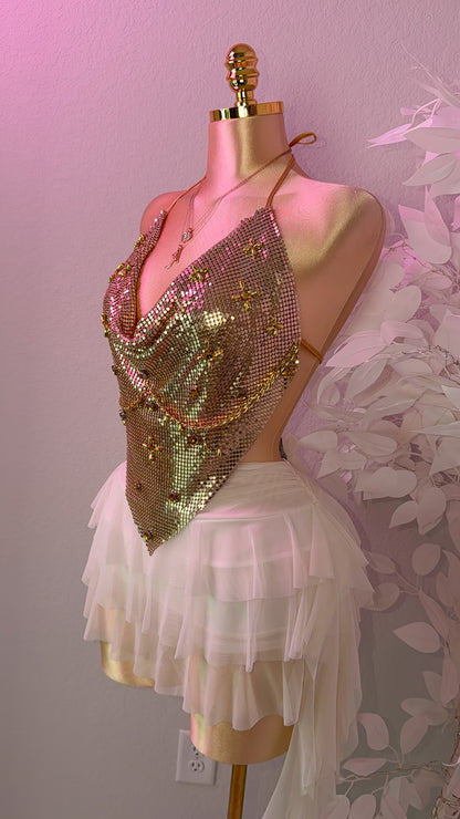 Te Olvido Metallic Top - Gold