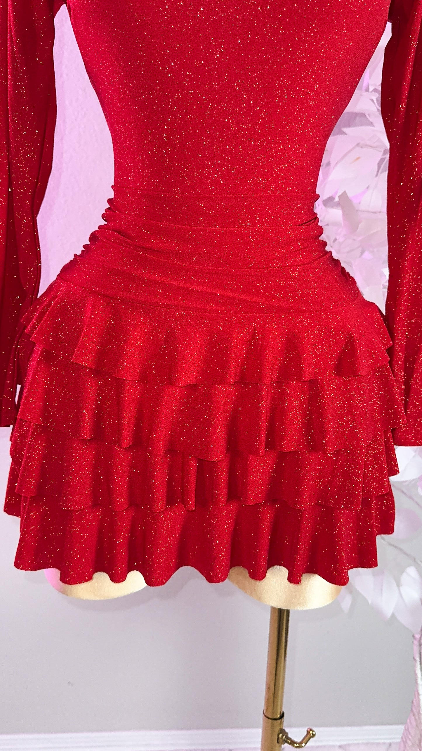 Itzel Glitter Romper Dress - Red