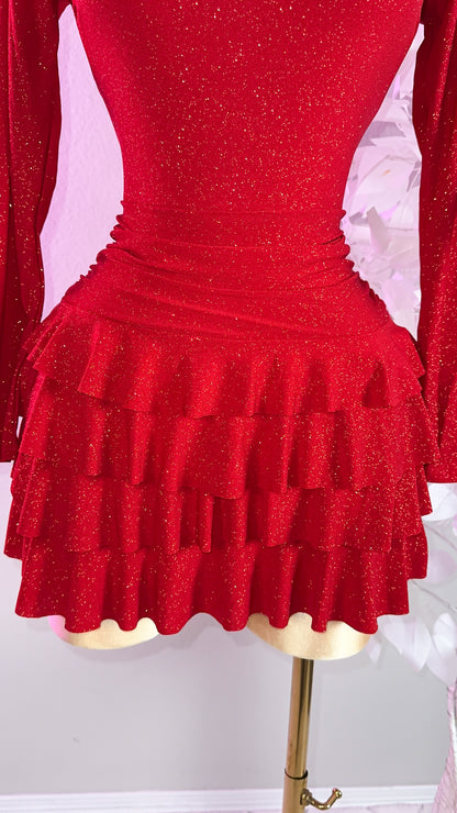 Itzel Glitter Romper Dress - Red