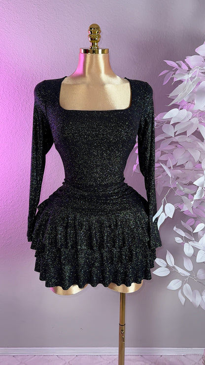 Itzel Glitter Romper Dress - Black