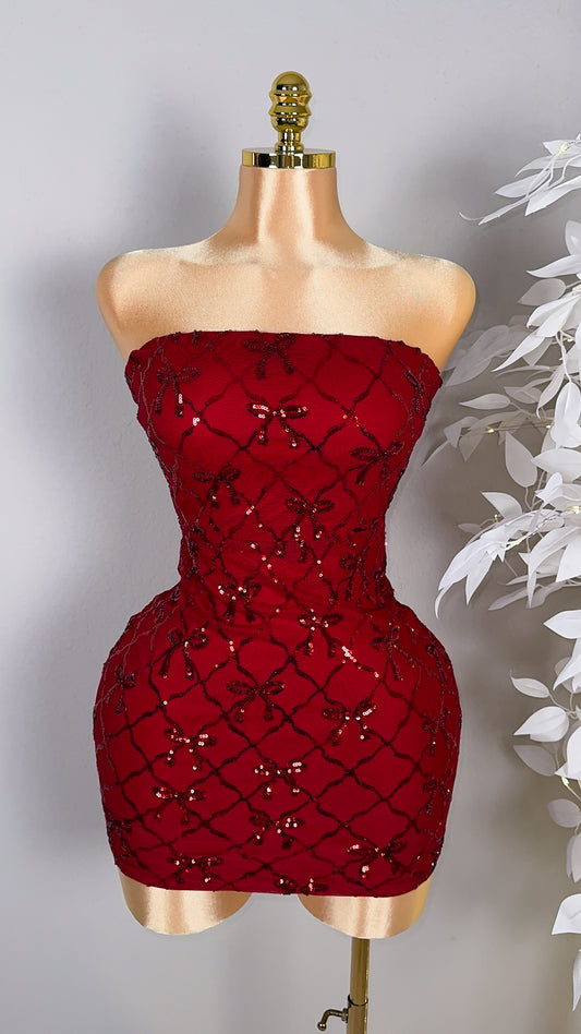 Esme Sequin Coquette Dress - Red