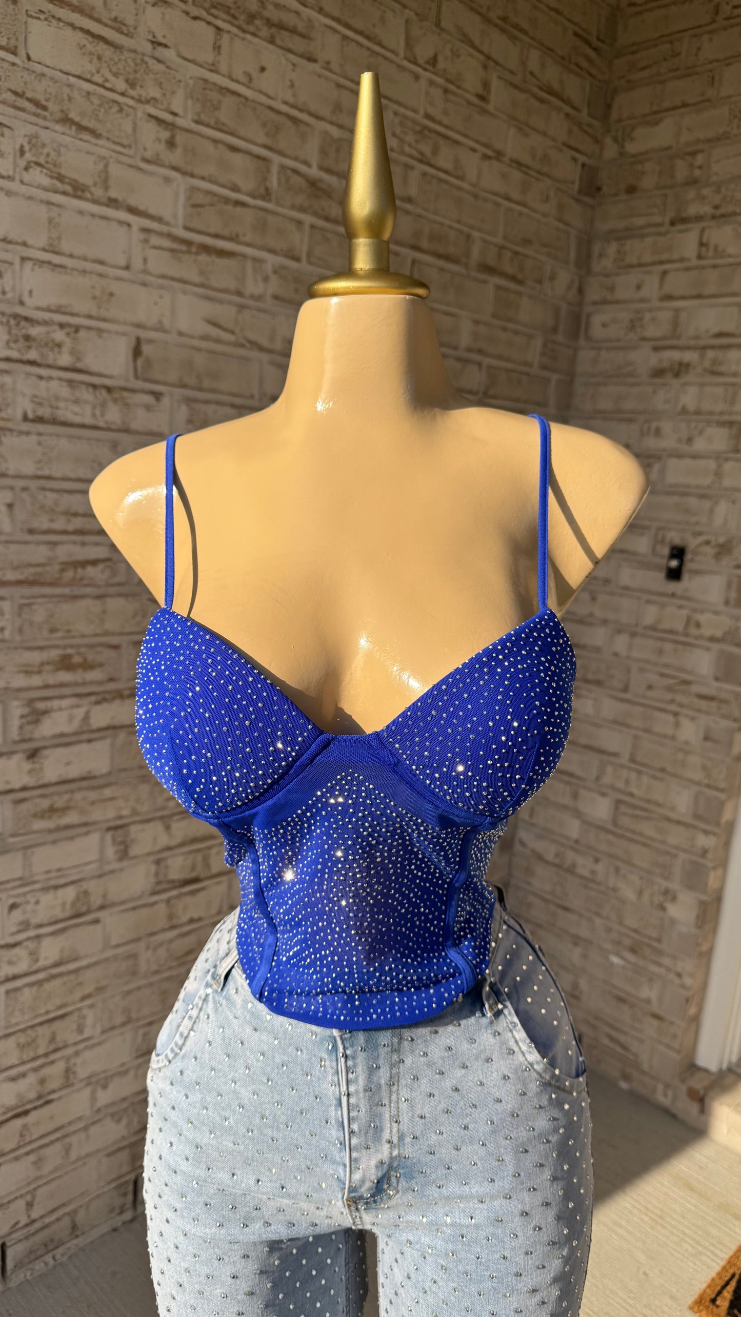Lupita Rhinestone Top - Blue