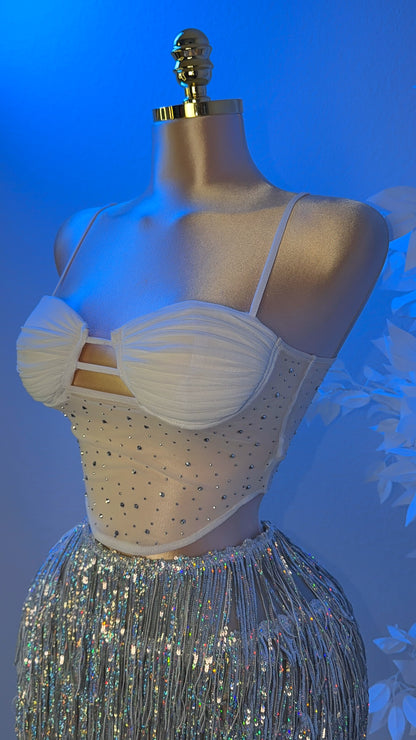 Secreto Rhinestone Top - White