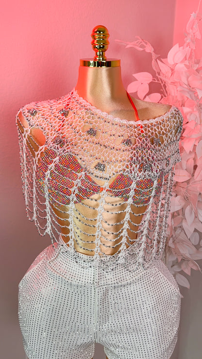 Cairo Embellished Crochet Top - White