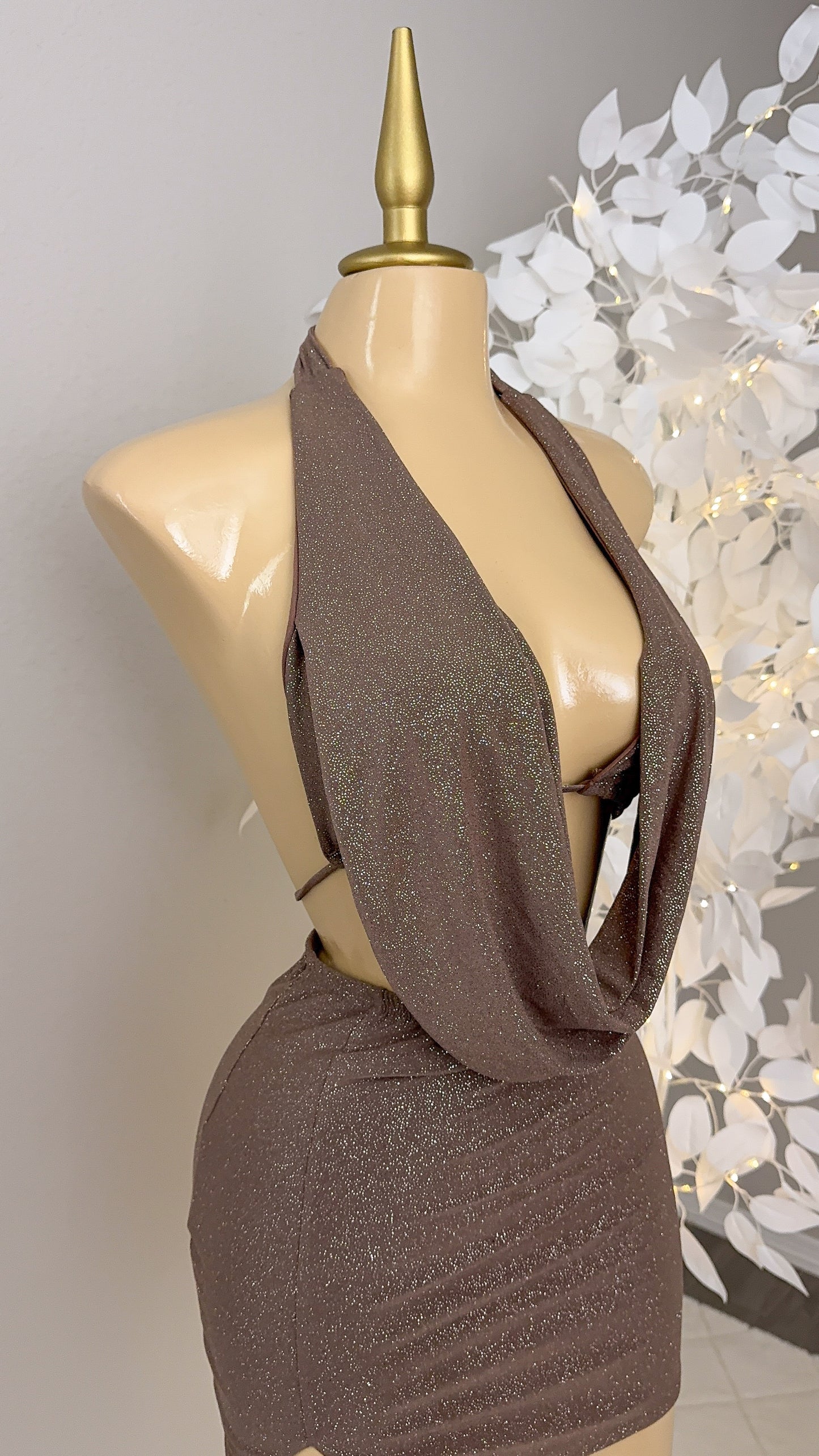 Arianna Glitter Skirt Set - Brown
