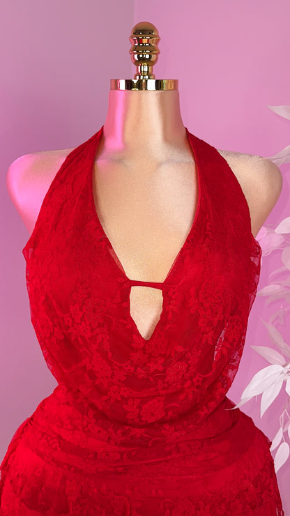 Teresa Floral Lace Romper Dress - Red