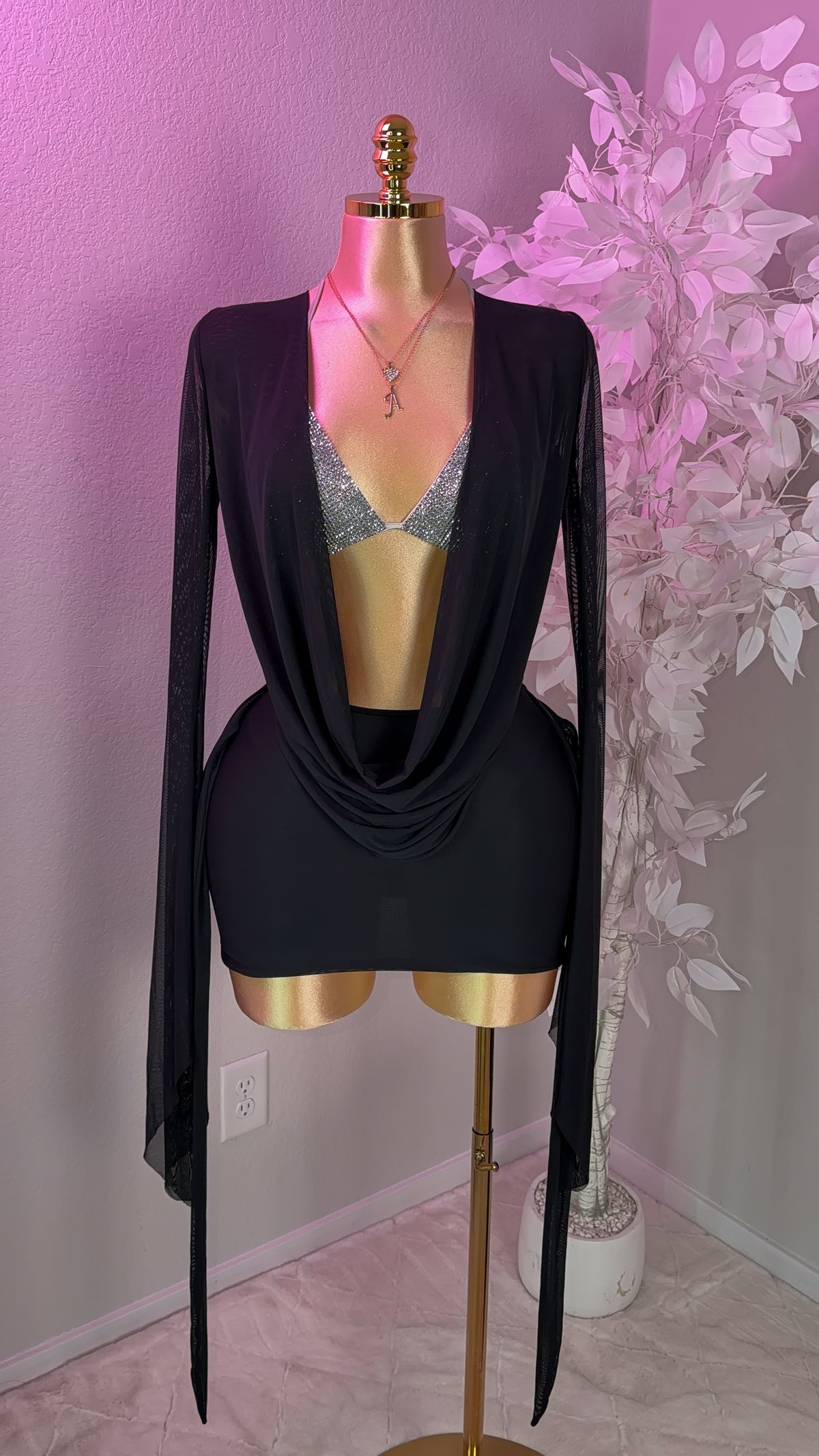 Sasha Drape Mesh Dress - Black