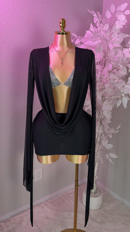 Sasha Drape Mesh Dress - Black