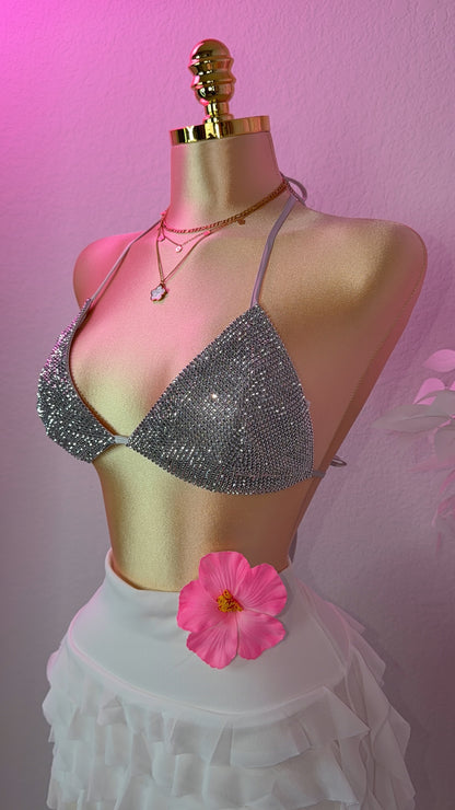 Del Cora Rhinestone Bikini Top - Silver
