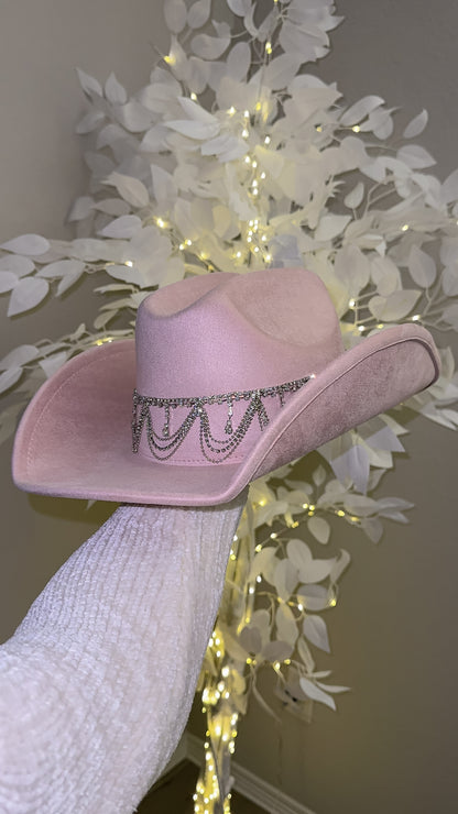 Carrie Rhinestone Western Hat - Blush Pink