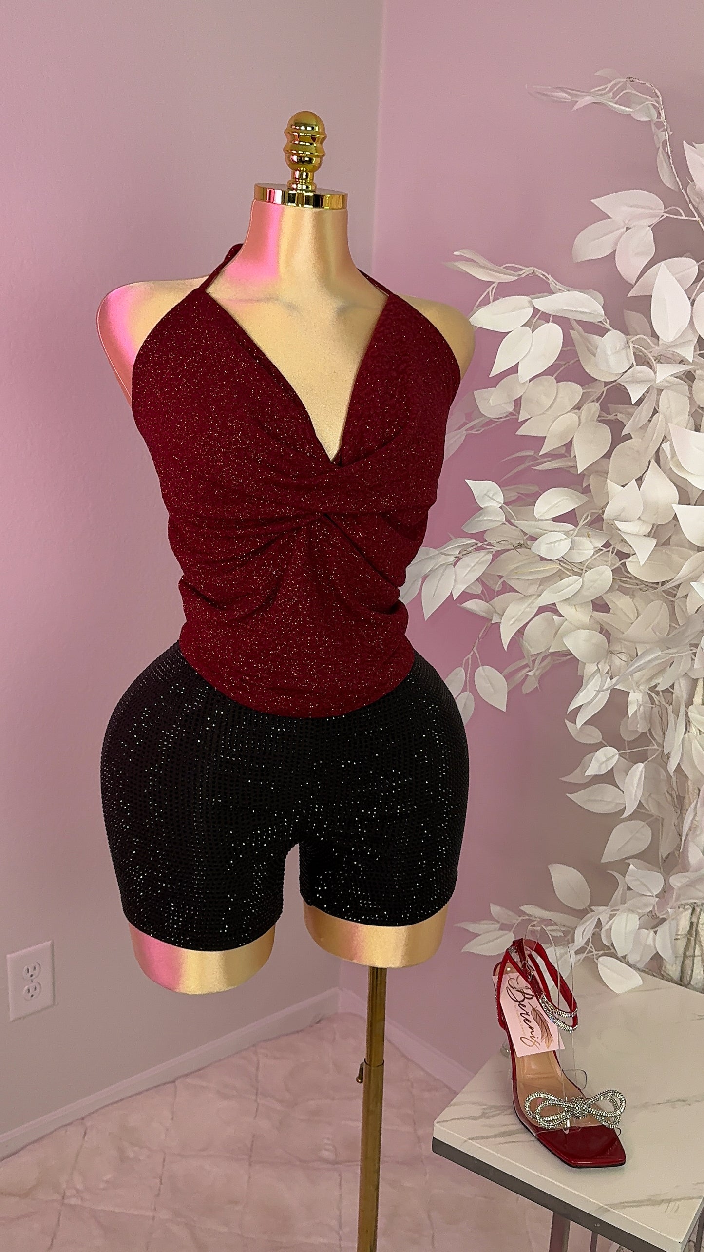 Rosalia Glitter Top - Red - Plus Size