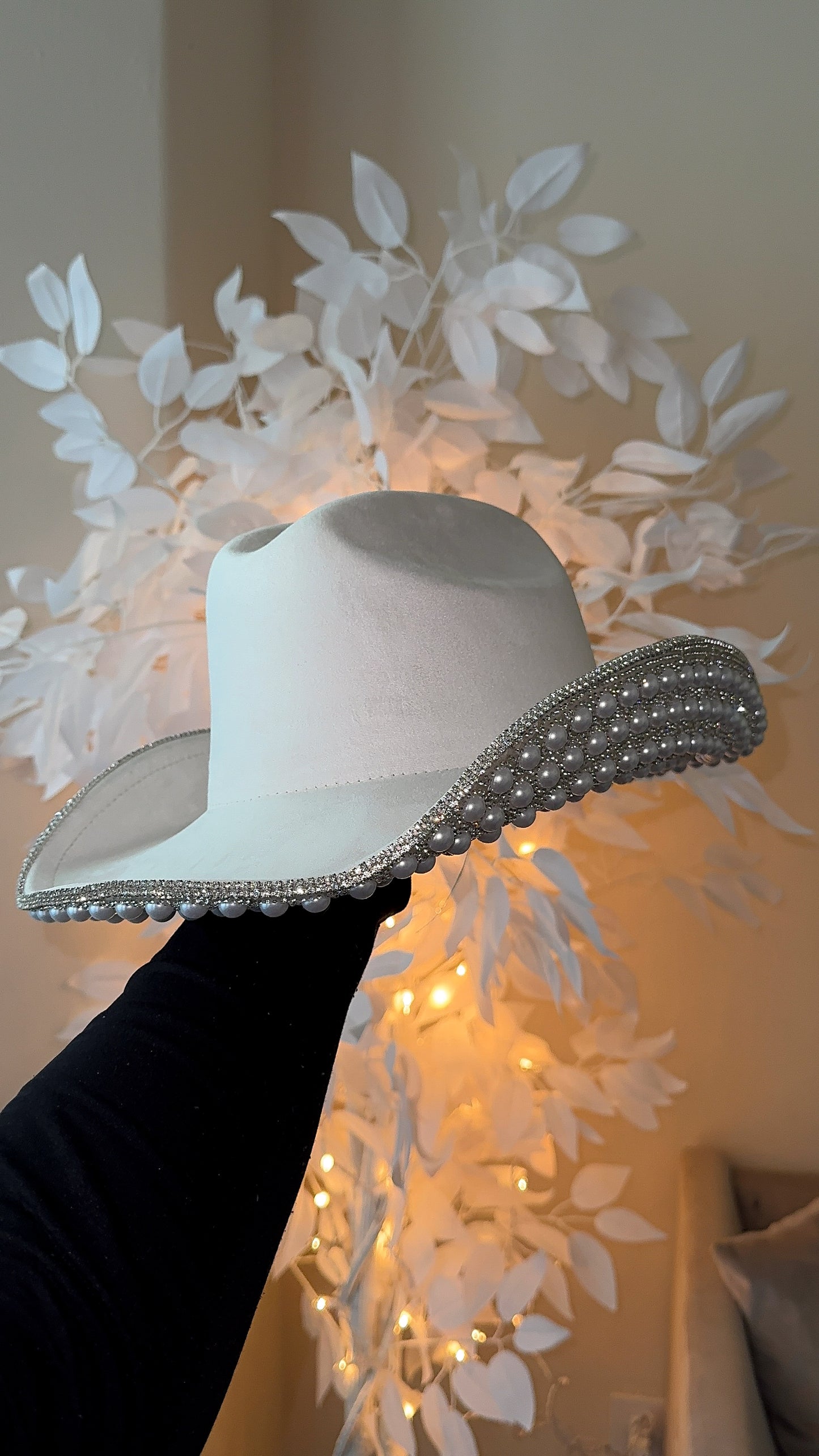 Jasmine Rhinestone/Pearl Western Hat - White