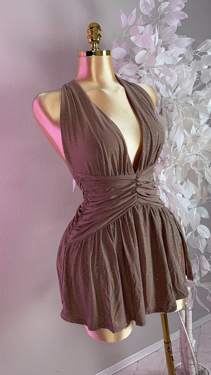 Lia Glitter Romper Dress - Latte