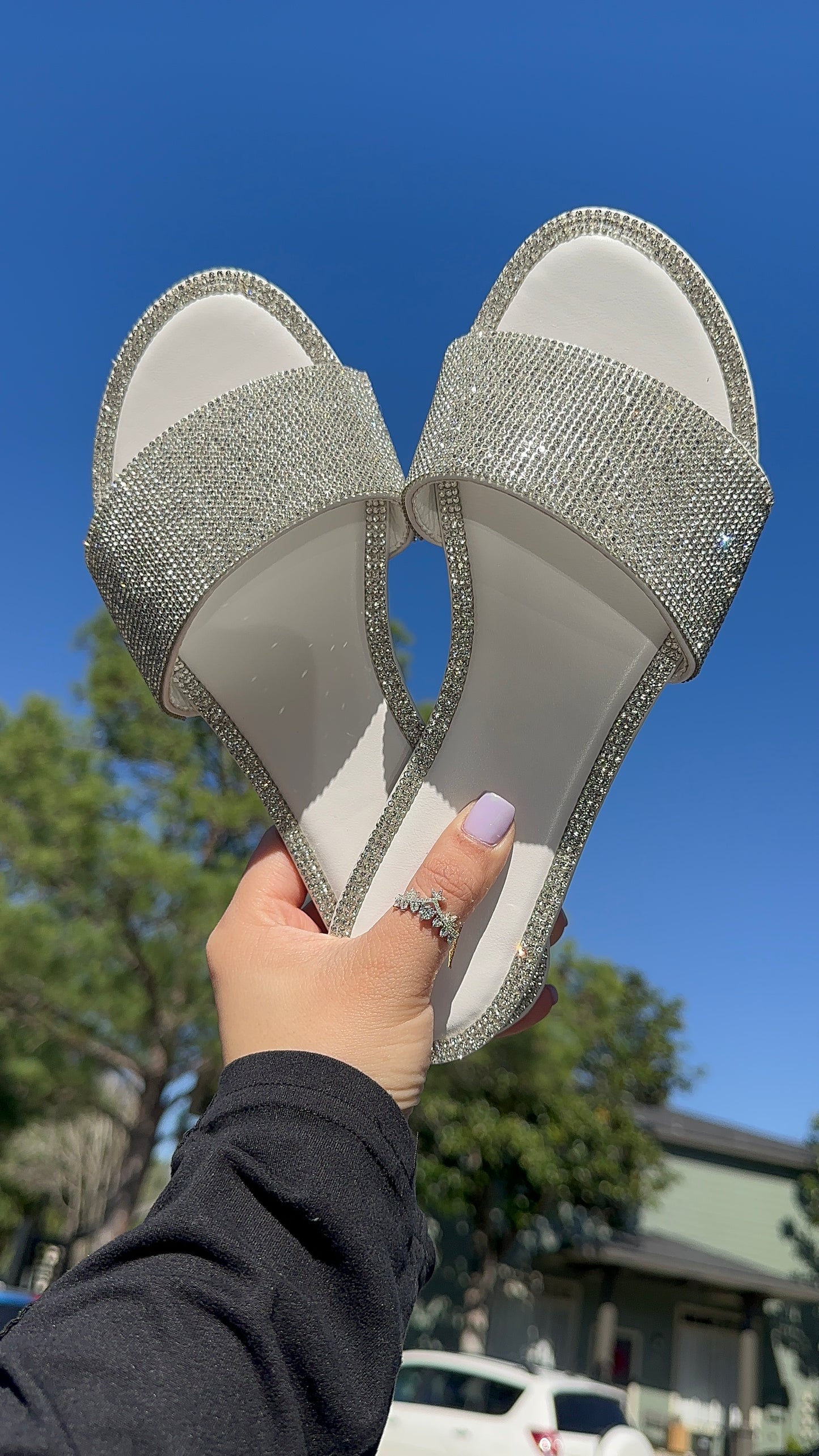 Adeline Rhinestone Sandals - White