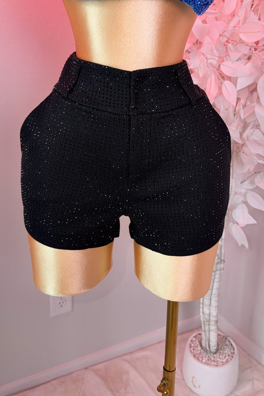 Bichota Rhinestone Shorts - Black