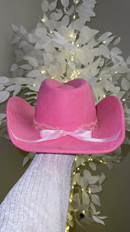 Floral Lace Western Hat - Pink