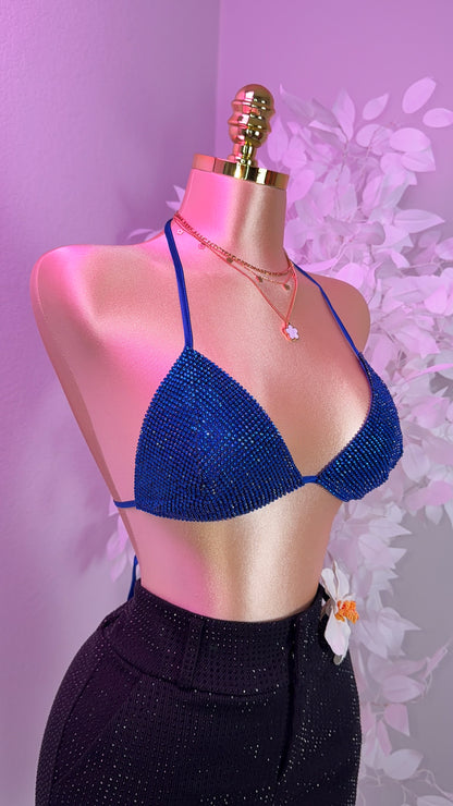 Del Cora Rhinestone Bikini Top - Blue