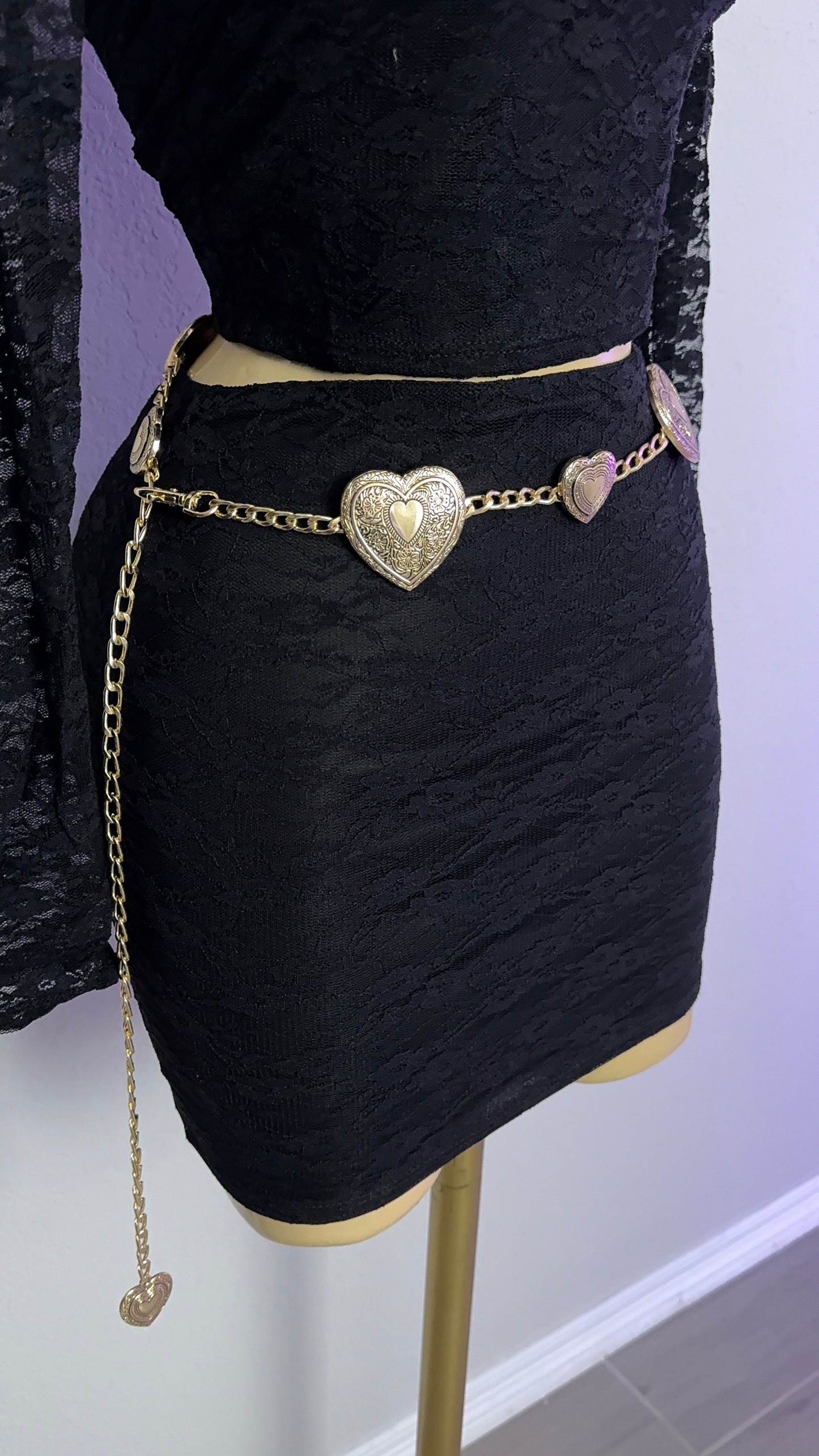 Heart Buckle Chain Belt - Gold
