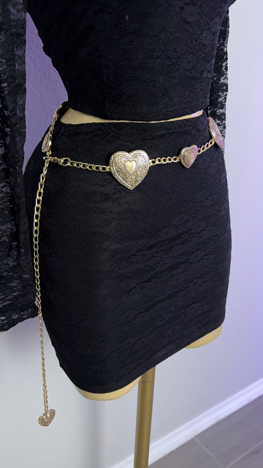 Heart Buckle Chain Belt - Gold