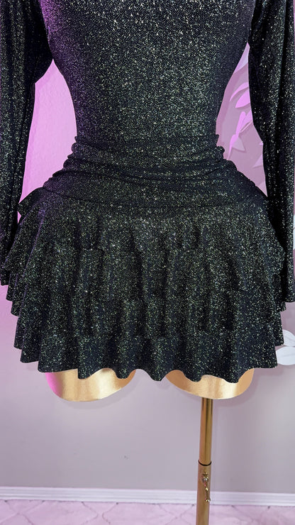 Itzel Glitter Romper Dress - Black