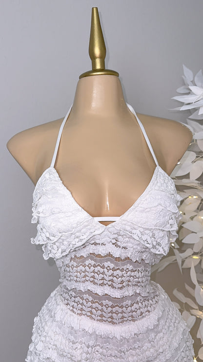 Violeta Lace Romper Dress - White
