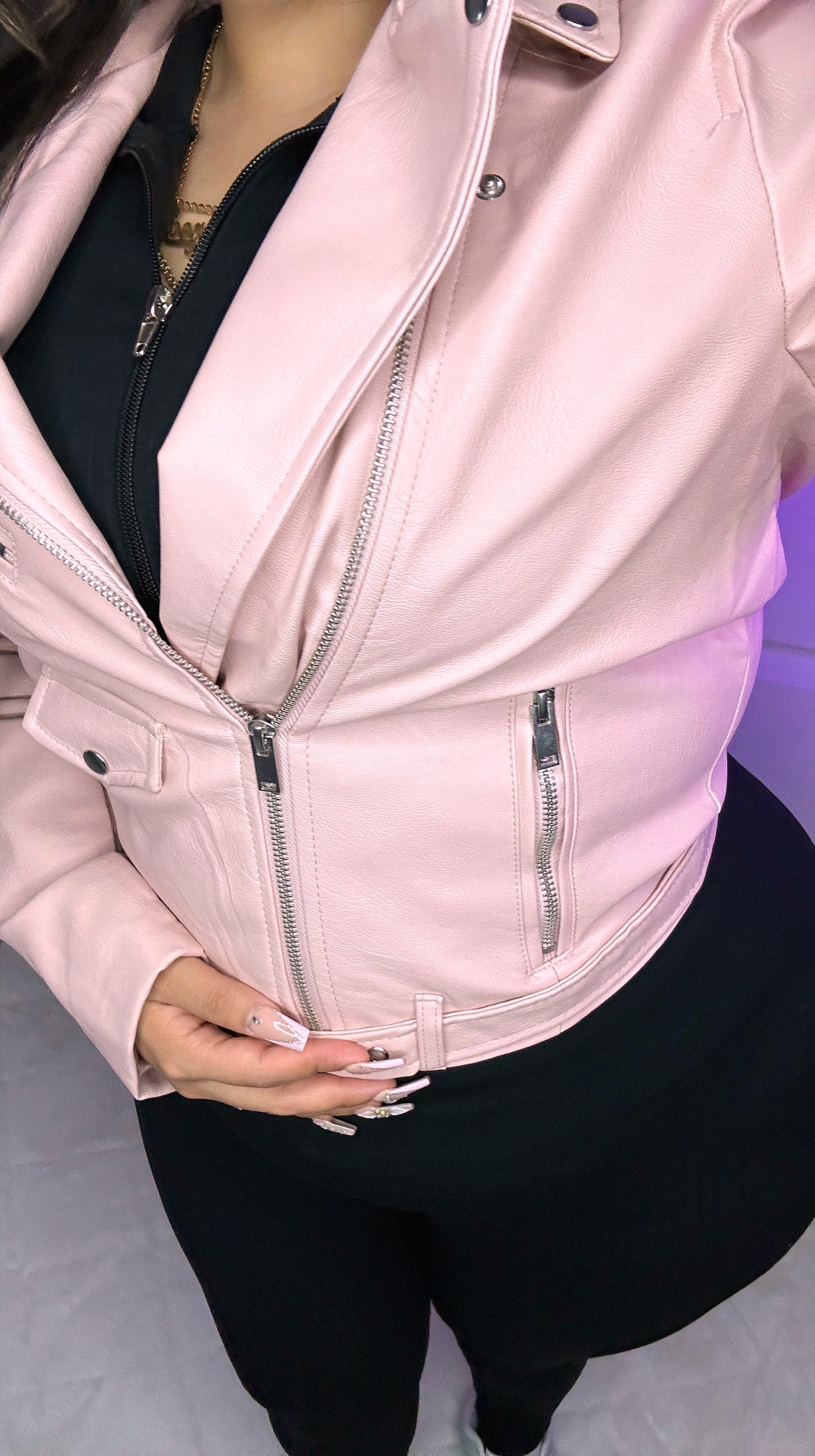 Isabelle Biker Leather Jacket - Pink