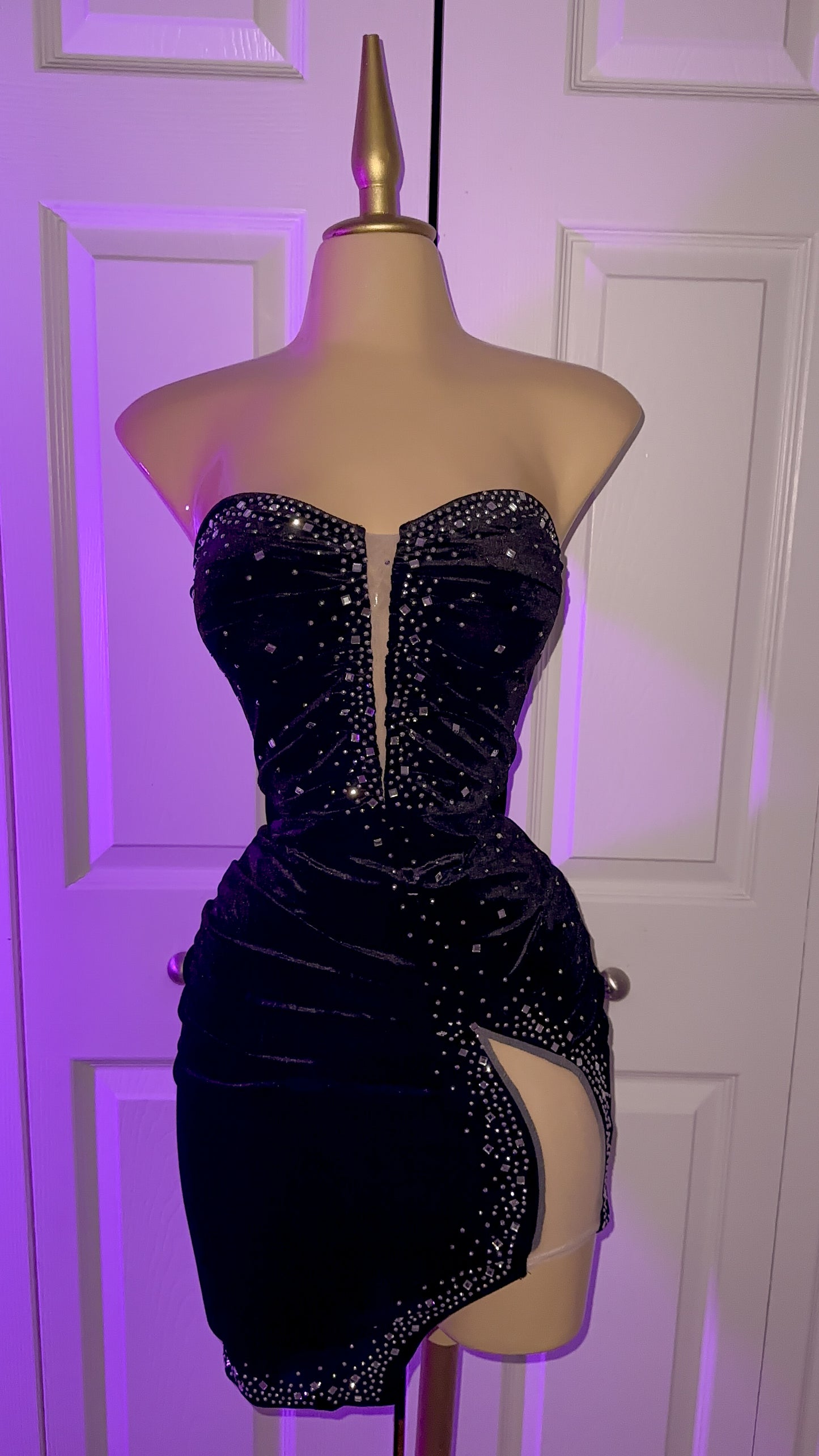 Ruby Velvet Rhinestone Dress - Black (Plus Size Available)