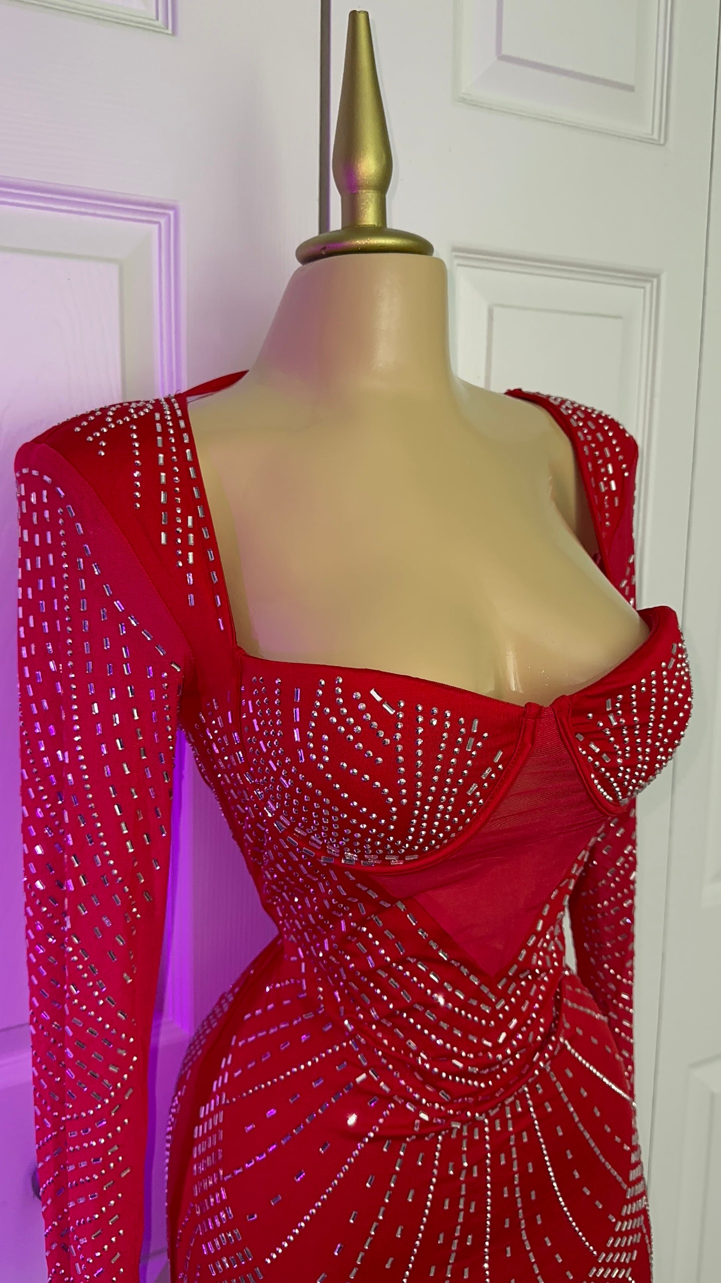 Genesis Rhinestone Dress - Red  (Plus Size Available)