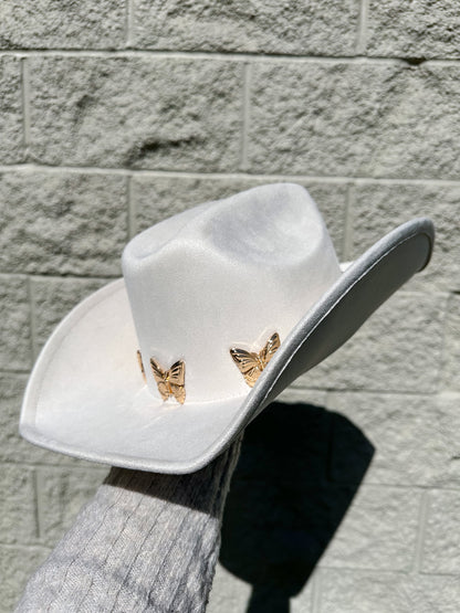 Elena Butterfly Western Hat - White