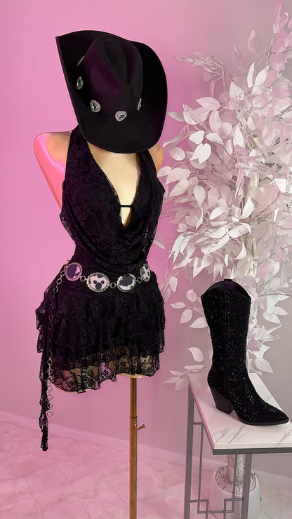 Teresa Floral Lace Romper Dress - Black