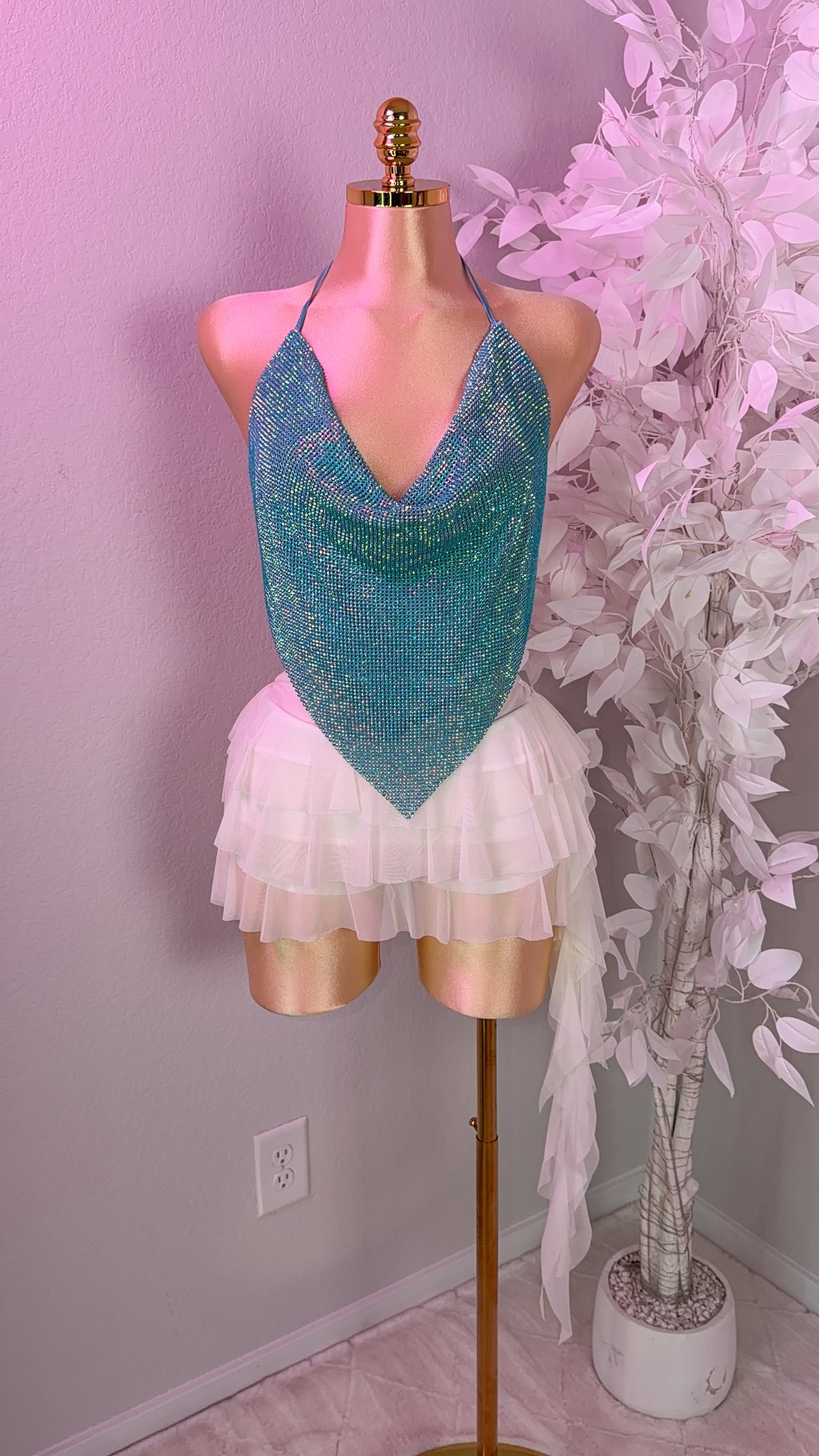 Provenza Rhinestone Top - Light Blue