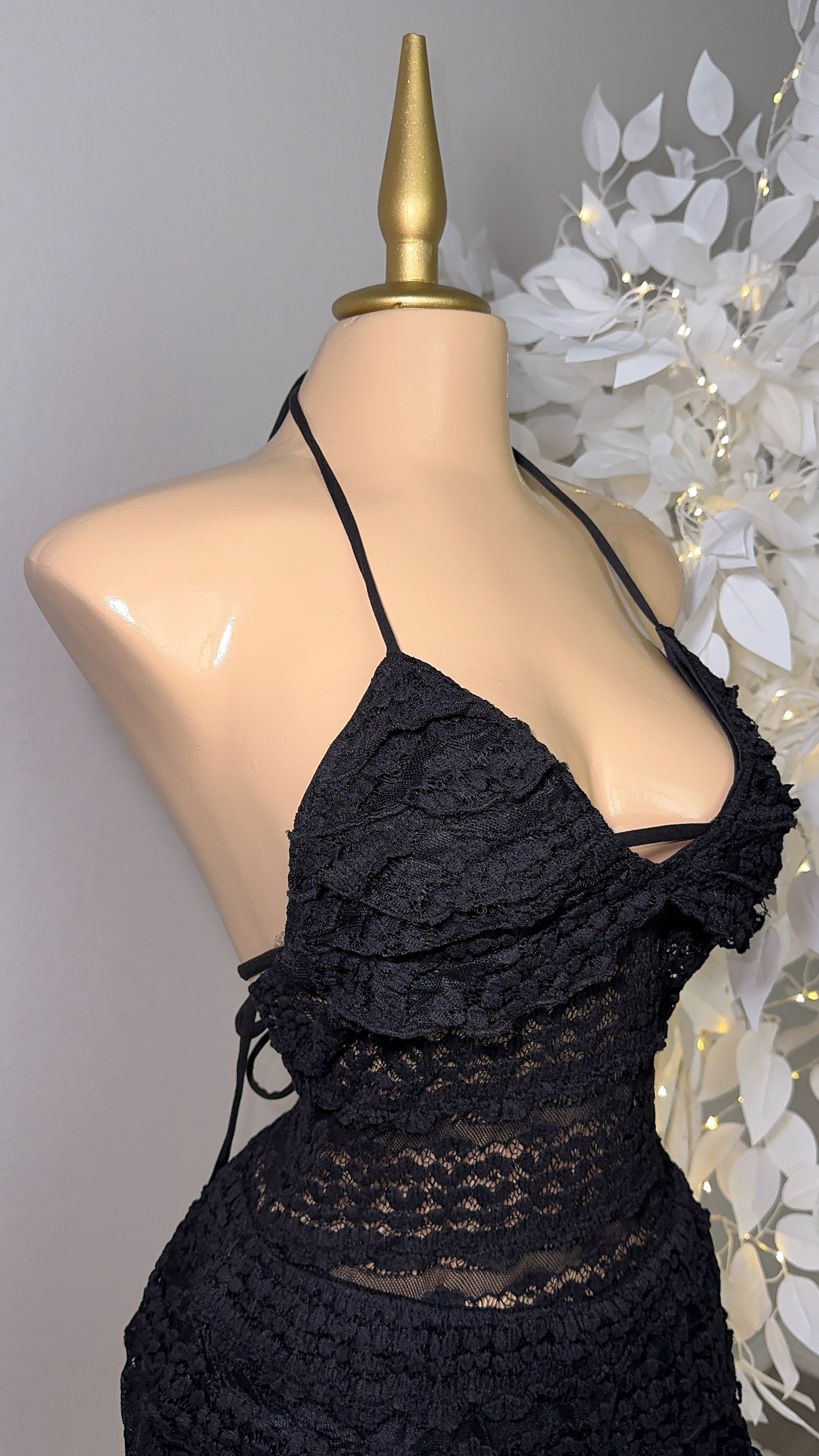 Violeta Lace Romper Dress -  Black