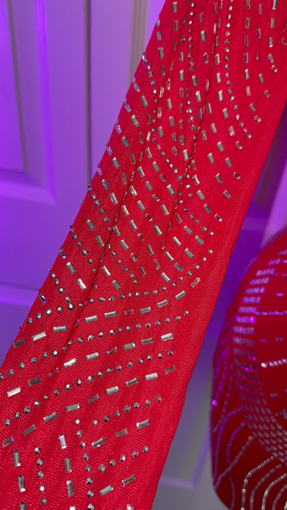 Genesis Rhinestone Dress - Red  (Plus Size Available)