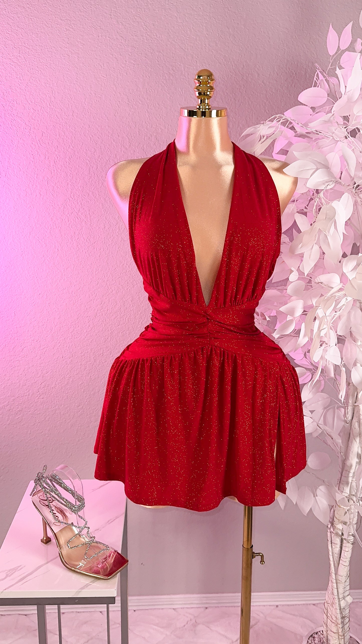 Lia Glitter Romper Dress - Red