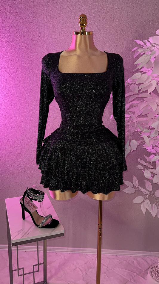 Itzel Glitter Romper Dress - Black
