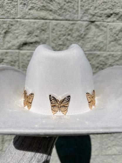 Elena Butterfly Western Hat - White