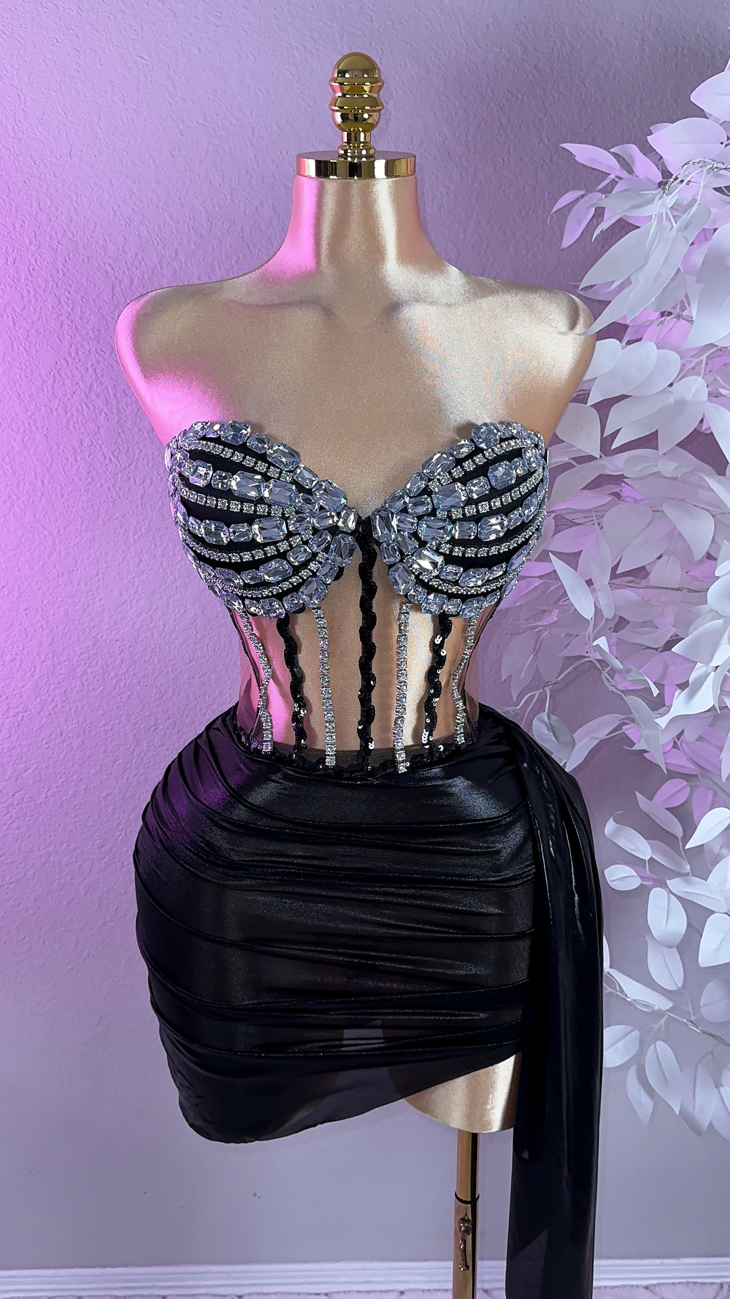 Selene Rhinestone Skirt Set - Black