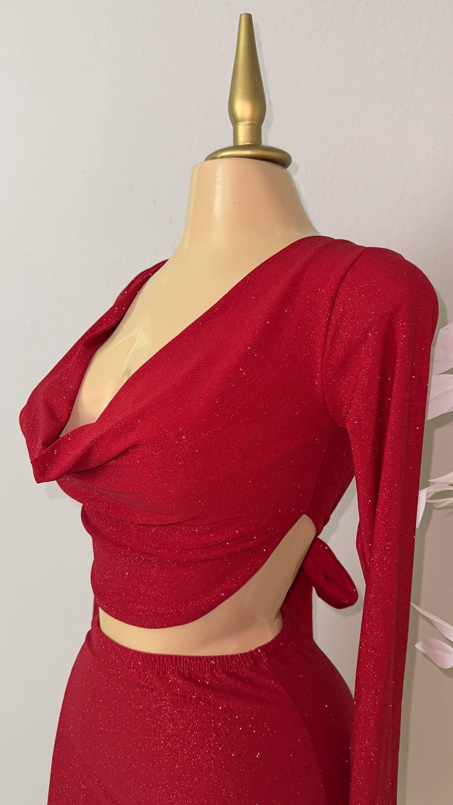 Nina Glitter Skirt Set - Red