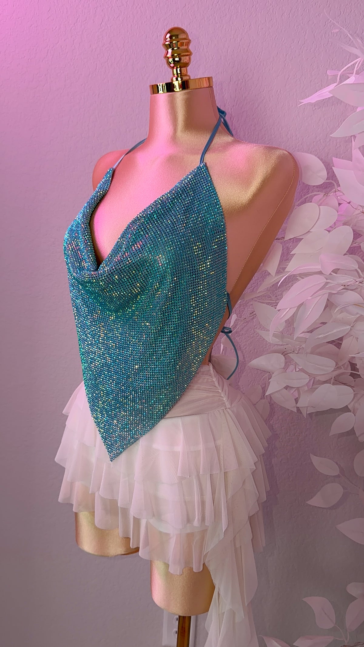 Provenza Rhinestone Top - Light Blue