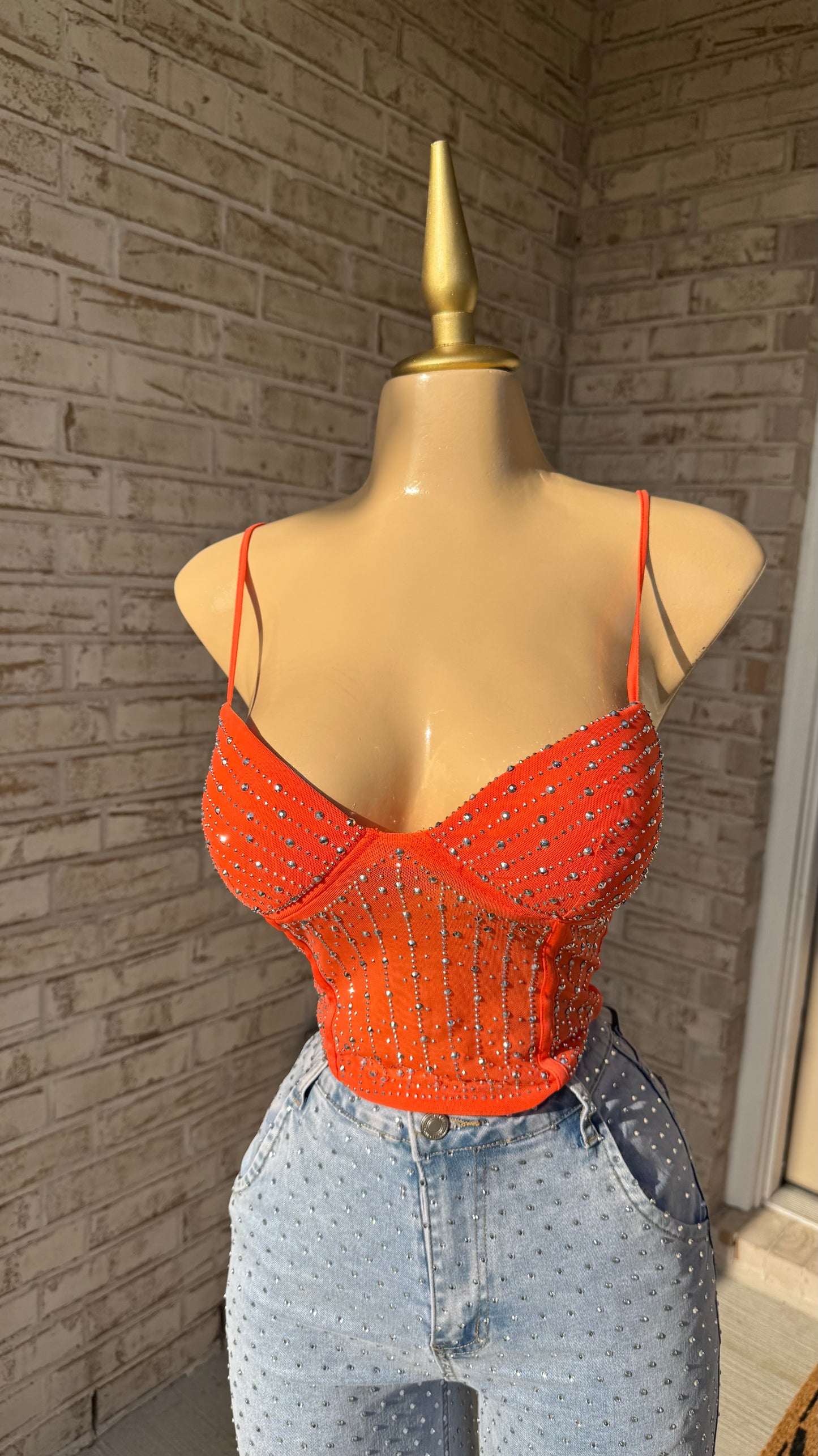 Mañana Será Bonito Rhinestone Top - Orange