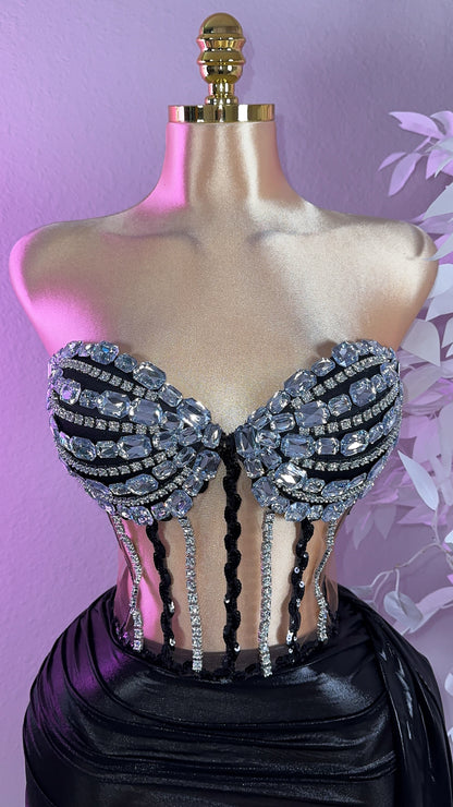 Selene Rhinestone Skirt Set - Black