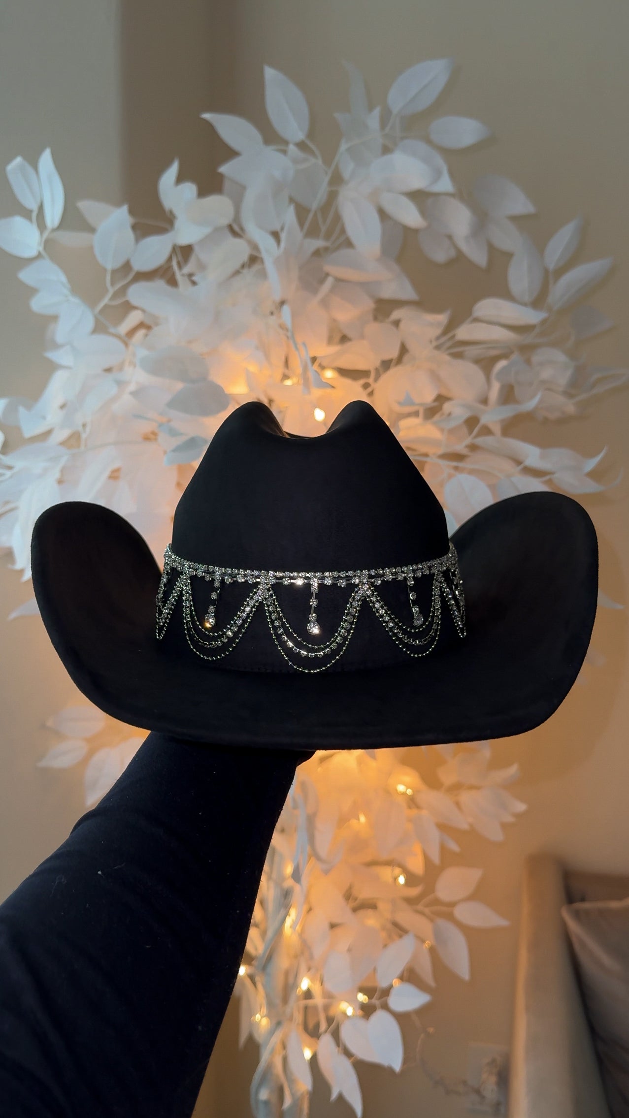 Carrie Rhinestone Western Hat - Black