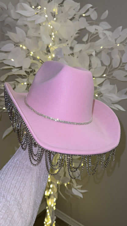 Lola Rhinestone Western Hat - Baby Pink