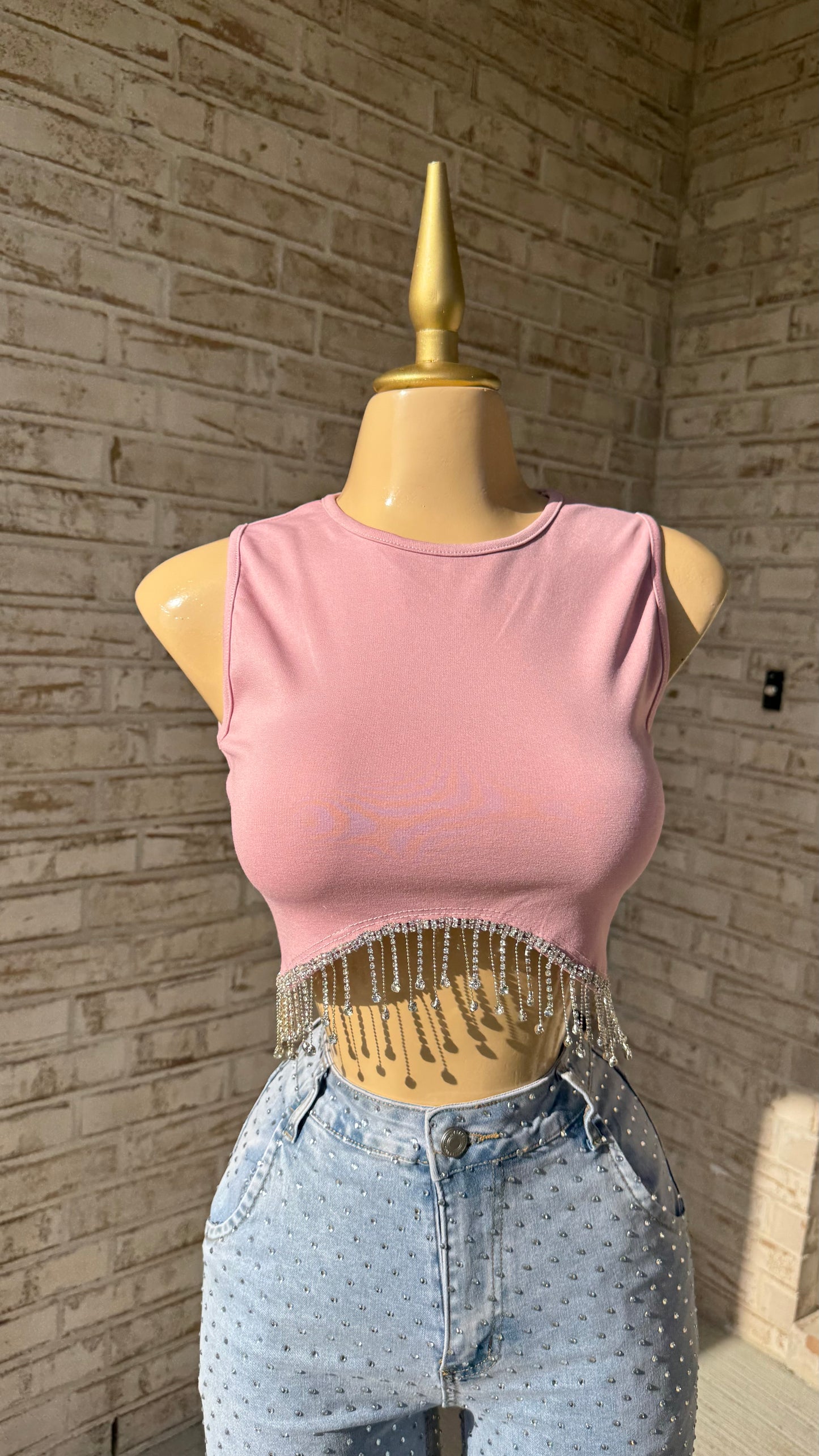 Cairo Rhinestone Top - Pink